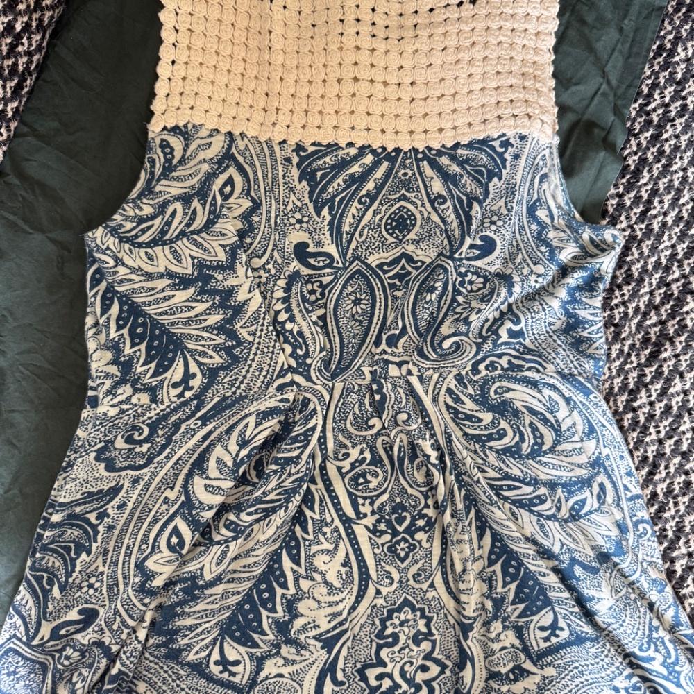 Anthropologie Blue Crocheted Trim Sleeveless Blouse - Delete - Picture 4 of 4